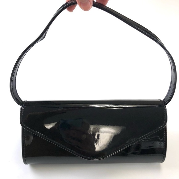 BLACK patent envelope clutch with strap NEW - Picture 6 of 6